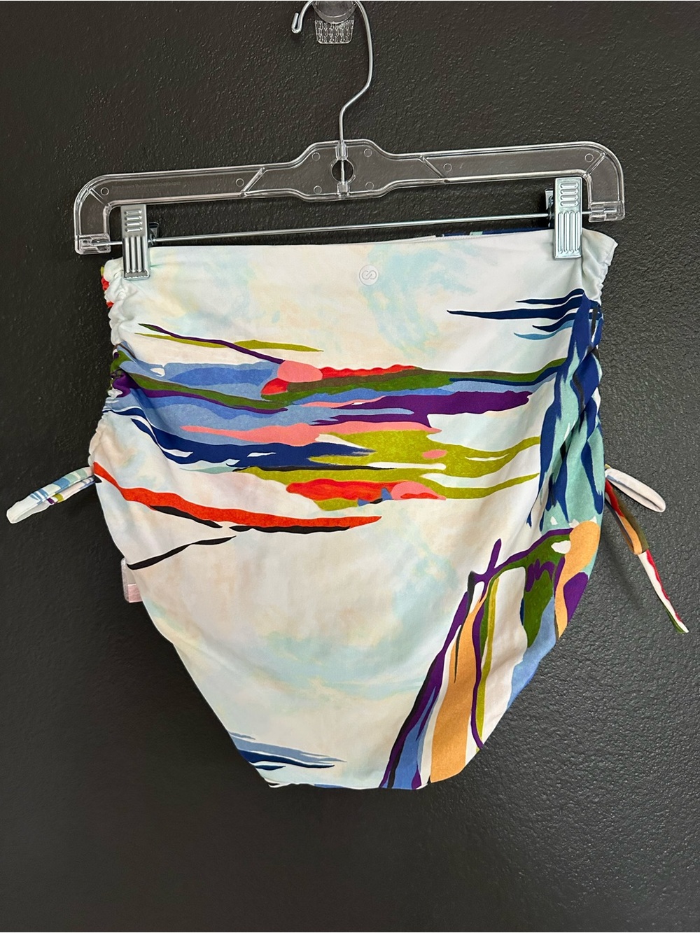 Calia by Carrie Underwood Tahitian Print High Rise Ruched Side Tie Bikini Bottom - Picture 4 of 7